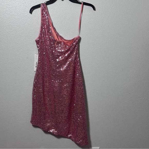 Aqua Womens Pink Sequined Mini One Shoulder Formal Cocktail/ Party Dress S - Picture 5 of 9